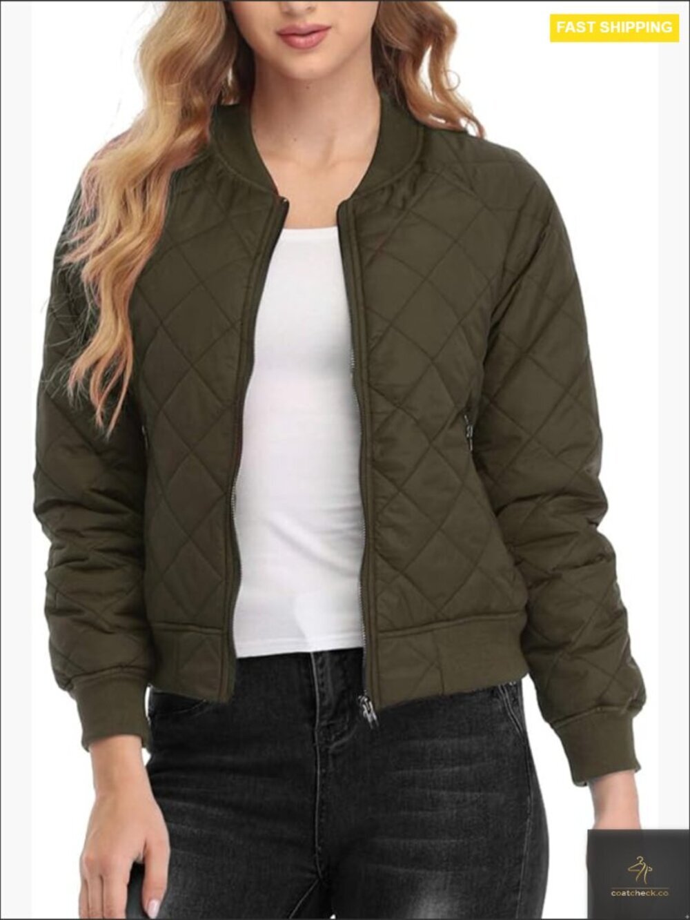 Quilted Bomber Jacket Lightweight Classic Casual Zip Up Outerwear with Pockets
